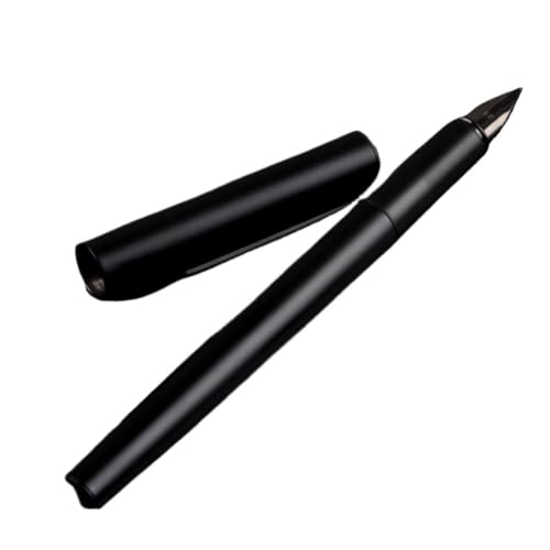 AMSOH Füllfederhalter aus Edelstahl, Schwarz / Silber, glattes Schreiben, extra feine Kugelschreiber, Tintenstifte, elegante Kalligraphie-Stifte für die Schule (schwarz) von AMSOH