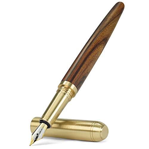 AMSOH Handgefertigter Holz-Füllfederhalter, Vintage-Füllfederhalter, mittlere Feder, inklusive 4 Tintenpatronen und Tinten-Nachfüllkonverter (Palisander) von AMSOH