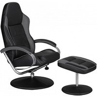 AMSTYLE Sessel mit Hocker schwarz, grau schwarz Kunstleder von AMSTYLE