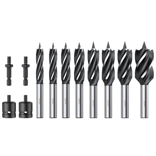 AMTOVL Holzbohrer 12 Stück mit Schlagschrauber-Adapter, Sechskant-Adapter, Reiben Bohrer Holz Schnecke High-Carbon Stahl Schnellschnitt Bohrer Set 12mm,14mm,16mm,18mm, 20mm,22mm,25mm,32mm von AMTOVL