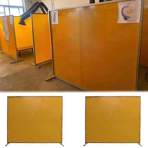 AMUFJJ Schweißvorhang Ersatz-Schweißschirm Für Werkstätten/Schweißereien, Freistehender Schweißfunkenschutz, Hitzeschild Mit Rahmen Und Festem Gürtel, Lichtschutz(2 Panel,185x180cm/6.1x5.9ft) von AMUFJJ