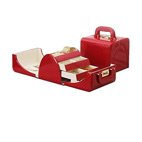 AMULONG Jewelry Box Schmuckschatulle Große Schmuckschatulle Zifferncode Schloss Schmuckschatullen Uhr Halskette Organizer Box Make-up Hochzeit Zubehör Geschenk Klassisch(A-Red) von AMULONG