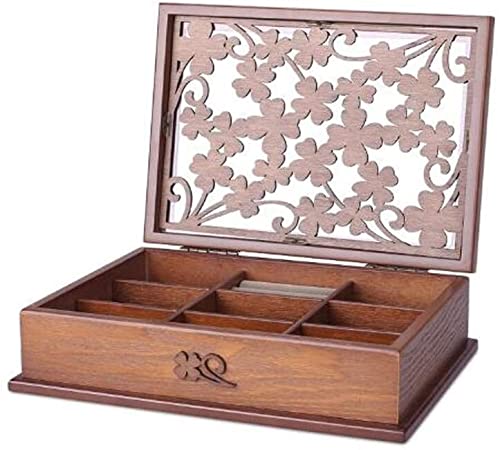 AMULONG Jewelry Box Schmuckschatulle aus geschnitztem Holz Schmuck Aufbewahrungsboxen tragbare Retro einfache Organizer Box Klassisch(11.81 * 8.66 * 2.95in) von AMULONG