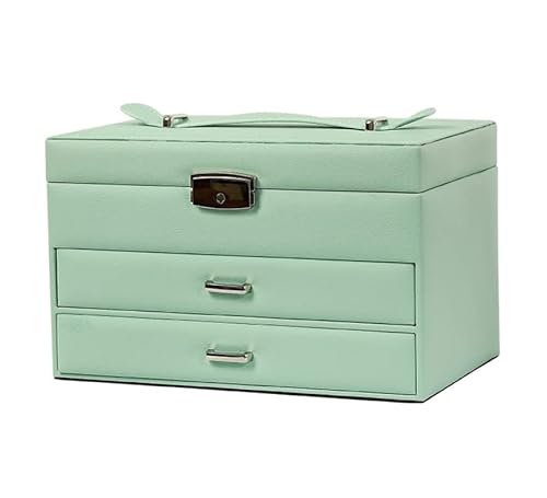 Jewelry Box 3 Schicht Schmuckschatulle Organizer Aufbewahrung Schmuck Display Box PU Leder Schmuckhalter Für Ohrring Ring Halskette Armband Klassisch(Light Green) von AMULONG