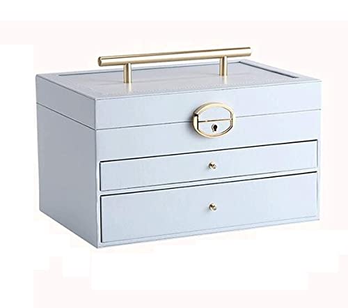 Jewelry Box PU Leder Schmuckschatulle Organizer Frauen Reise Schmuck Aufbewahrungskoffer Mit Schloss Und Schlüssel Für Halskette Ohrring Ring Armband Klassisch(Blue) von AMULONG