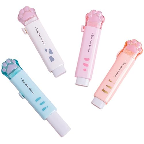 4Pcs Cat Paw Shaped Retractable Erasers Sliding Retractable Eraser Kawaii Cat Eraser Cat Rubbers Retractable Cartoon Eraser for Students Writing Office School Supplies von AMYXIYUAN