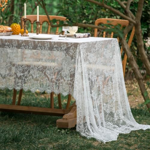 AMZALI Weiße Spitzentischdecke für rechteckige Tische, Vintage-Hochzeitstischdecken für Brautparty, Party, Empfang, Babyparty, Geburtstagsparty, Tischdekoration, 152,4 x 305,8 cm von AMZALI
