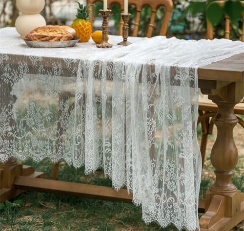 AMZALI Weiße Spitzentischdecke für rechteckige Tische, Vintage-Hochzeitstischdecken für Brautparty, Party-Dekoration, Empfang, Babyparty, Geburtstagsparty-Tischdekoration, 152,4 x 259,1 cm von AMZALI