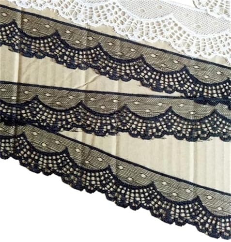 AMZBNEIDI Stoff Band Spitze Bordüre,Vintage Spitze Trims, 10 Yards Besticktes Netz weiß schwarzes Spitzenbesatzband(Black Width 40mm) von AMZBNEIDI