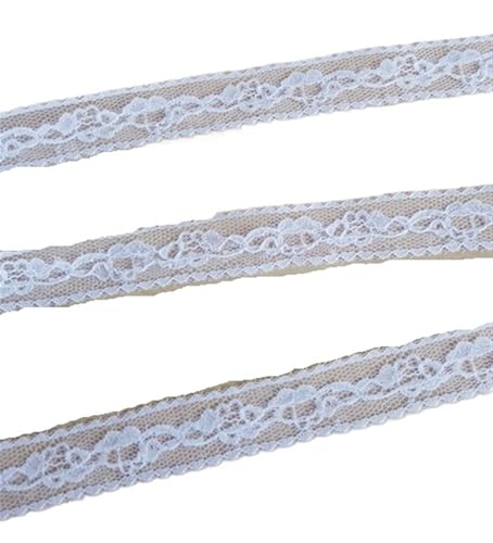 AMZBNEIDI Stoff Band Spitze Bordüre,Vintage Spitze Trims, 10 Yards Besticktes Netz weiß schwarzes Spitzenbesatzband(White Width 22mm) von AMZBNEIDI