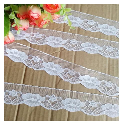 AMZBNEIDI Stoff Band Spitze Bordüre,Vintage Spitze Trims, 10 Yards Besticktes Netz weiß schwarzes Spitzenbesatzband(White Width 36mm01) von AMZBNEIDI