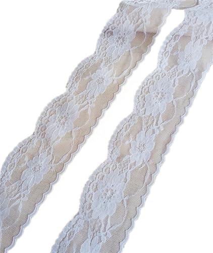 AMZBNEIDI Stoff Band Spitze Bordüre,Vintage Spitze Trims, 10 Yards Besticktes Netz weiß schwarzes Spitzenbesatzband(White Width 65mm) von AMZBNEIDI