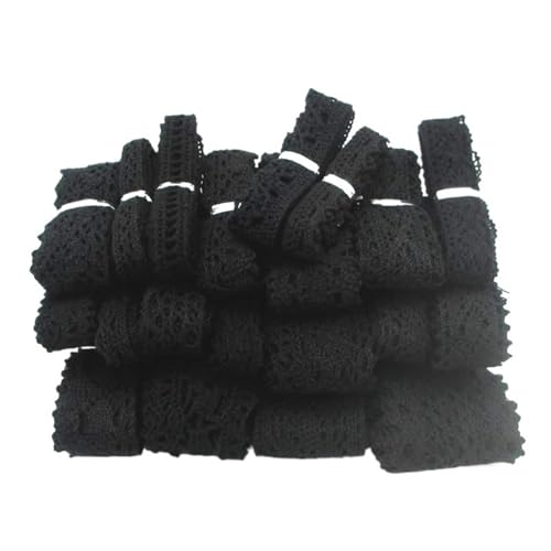 AMZBNEIDI Stoff Band Spitze Bordüre,Vintage Spitze Trims, 12 Yards Baumwollspitzenbesatzband Polyestergewebe(Black 12y) von AMZBNEIDI