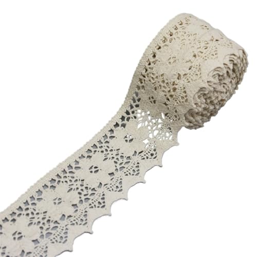 AMZBNEIDI Stoff Band Spitze Bordüre,Vintage Spitze Trims, 5 Meter Beige Baumwolle Bestickte Spitze Netz Bänder Stoff Trim(8) von AMZBNEIDI