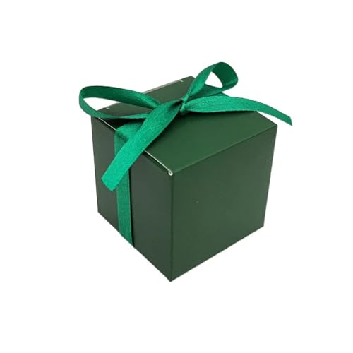 Premium-Geschenkbox mit Magnetverschluss, Quadratische Süßigkeiten-Party-Geschenkbox aus Papier mit Band, 5,5 x 5,5 x 5,5 cm, Mehrfarbig, 100 Stück(Dark Green) von AMZBNEIDI