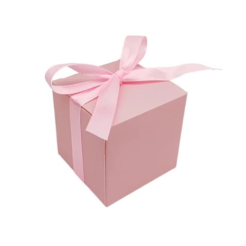 Premium-Geschenkbox mit Magnetverschluss, Quadratische Süßigkeiten-Party-Geschenkbox aus Papier mit Band, 5,5 x 5,5 x 5,5 cm, Mehrfarbig, 100 Stück(Pink) von AMZBNEIDI