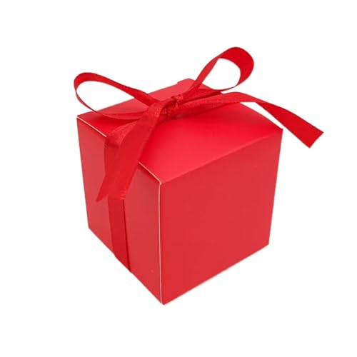 Premium-Geschenkbox mit Magnetverschluss, Quadratische Süßigkeiten-Party-Geschenkbox aus Papier mit Band, 5,5 x 5,5 x 5,5 cm, Mehrfarbig, 100 Stück(Red) von AMZBNEIDI