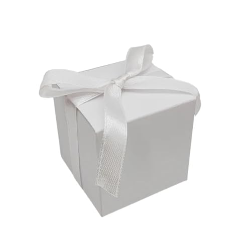 Premium-Geschenkbox mit Magnetverschluss, Quadratische Süßigkeiten-Party-Geschenkbox aus Papier mit Band, 5,5 x 5,5 x 5,5 cm, Mehrfarbig, 100 Stück(White) von AMZBNEIDI