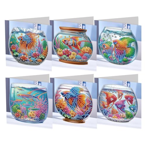 6-teiliges Diamond Painting Grußkarten-Set, DIY Diamond Art Malerei Karten, Strassstein Diamond Art Mosaik Postkarten für Familie und Freunde Geschenk, Mosaik Handgemachte Kreative Postkarten von AMZGSHOP