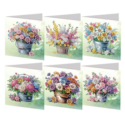 6-teiliges Diamond Painting Grußkarten-Set, DIY Diamond Art Malerei Karten, Strassstein Diamond Art Mosaik Postkarten für Familie und Freunde Geschenk, Mosaik Handgemachte Kreative Postkarten von AMZGSHOP