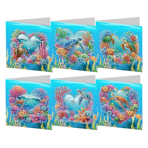 6-teiliges Diamond Painting Grußkarten-Set, DIY Diamond Art Malerei Karten, Strassstein Diamond Art Mosaik Postkarten für Familie und Freunde Geschenk, Mosaik Handgemachte Kreative Postkarten von AMZGSHOP