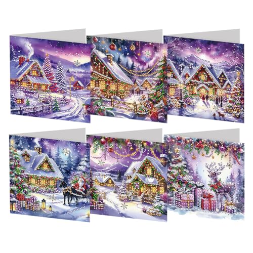 6-teiliges Diamond Painting Grußkarten-Set, DIY Diamond Art Malerei Karten, Strassstein Diamond Art Mosaik Postkarten für Familie und Freunde Geschenk, Mosaik Handgemachte Kreative Postkarten von AMZGSHOP