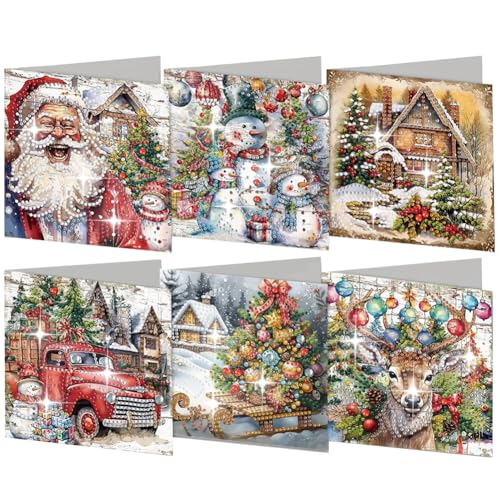 6-teiliges Diamond Painting Grußkarten-Set, DIY Diamond Art Malerei Karten, Strassstein Diamond Art Mosaik Postkarten für Familie und Freunde Geschenk, Mosaik Handgemachte Kreative Postkarten von AMZGSHOP