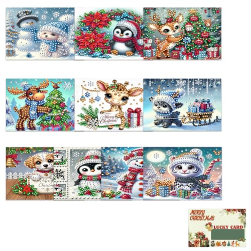 AMZGSHOP 10 Stück Diamant Grußkarten Set, DIY Diamant Malerei Party Geschenk, 5D Strass Stickerei Kunst Karten Kits, Faltbare Grußkarten, Kreative Mosaik Handwerk Postkarten von AMZGSHOP