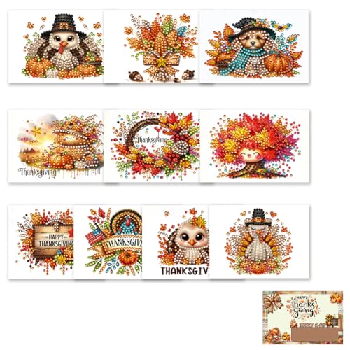 AMZGSHOP 10 Stück Diamant Grußkarten Set, DIY Diamant Malerei Party Geschenk, 5D Strass Stickerei Kunst Karten Kits, Faltbare Grußkarten, Kreative Mosaik Handwerk Postkarten von AMZGSHOP
