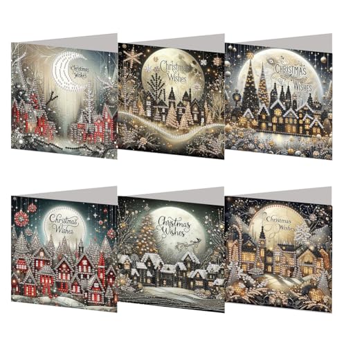 AMZGSHOP 6pcs/12pcs Christmas Diamond Painting Greeting Card Set, DIY Diamond Art Painting Cards, Folding Greeting Card Crafts - Christmas Elements, Mosaic Handmade Creative Postcards von AMZGSHOP