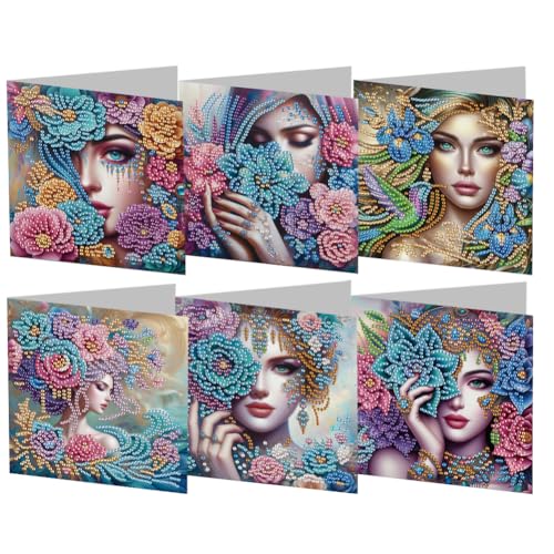 AMZGSHOP 6pcs Diamond Painting Grußkarten-Set, DIY Diamant Kunst Malerei Karten, Faltgrußkarte Handwerk, 5D Strass Stickerei Kunst Karten Kits, Mosaik Handgemachte Kreative Postkarten von AMZGSHOP