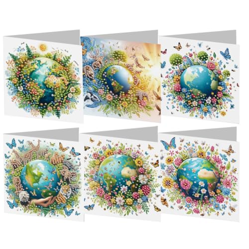 AMZGSHOP 6pcs Diamond Painting Grußkarten-Set, DIY Diamant Kunst Malerei Karten, Faltgrußkarte Handwerk, 5D Strass Stickerei Kunst Karten Kits, Mosaik Handgemachte Kreative Postkarten von AMZGSHOP