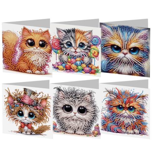 AMZGSHOP 6pcs Diamond Painting Grußkarten-Set, DIY Diamant Kunst Malerei Karten, Faltgrußkarte Handwerk, 5D Strass Stickerei Kunst Karten Kits, Mosaik Handgemachte Kreative Postkarten von AMZGSHOP
