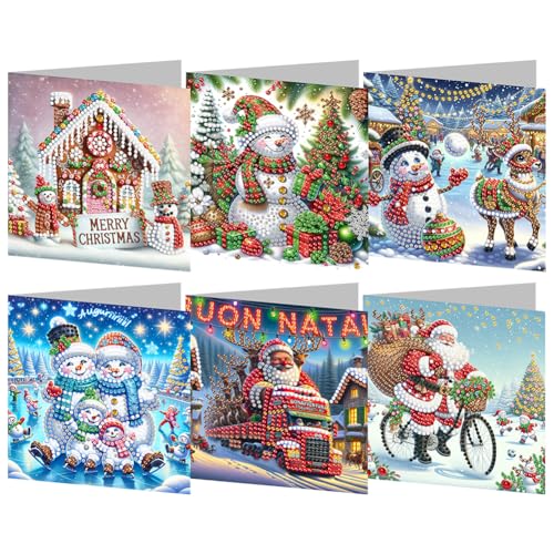 AMZLORD 6 Stück Diamond Painting Weihnachtskarten 5D Diamant Painting Weihnachten Karten mit Umschlag Handgemachtes Diamant Malerei Grußkarten Weihnachten Geschenk for Weihnachten von AMZLORD