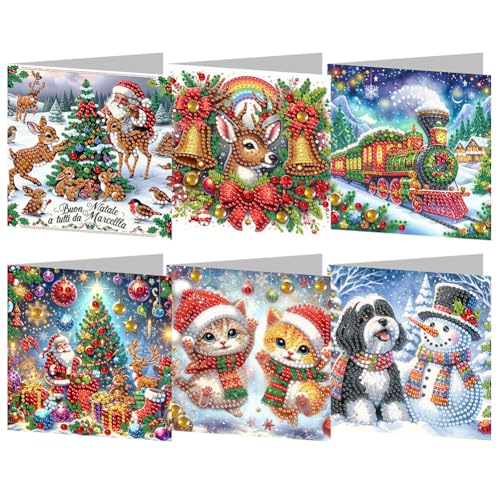 AMZLORD 6 Stück Diamond Painting Weihnachtskarten 5D Diamant Painting Weihnachten Karten mit Umschlag Handgemachtes Diamant Malerei Grußkarten Weihnachten Geschenk for Weihnachten von AMZLORD