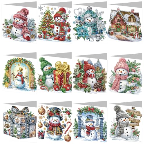 AMZLORD DIY Diamond Painting Grußkarten 6/12 Stück Diamant Painting Weihnachten Karten Weihnachtskarten Set mit Umschlag Strass Handwerk Grußkarte for Familie, Freunde und Liebhaber von AMZLORD
