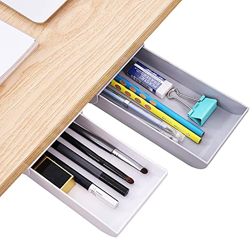 AMZMUKAUP 2 Stück Selbstklebende Schublade, Schubladen Organizer Versteckte Bleistiftablage unter Schreibtischhalter für Büro, Bleistifte, Telefon, Büroklammern von AMZMUKAUP