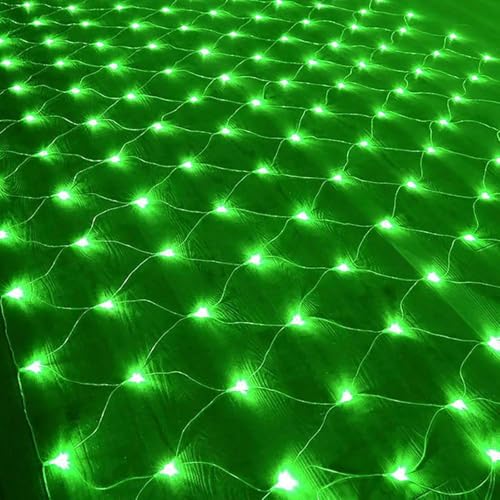AMZSTAR Batteriebetriebene Netz-Lichterkette, 192 LEDs, 8 Modi, Netz, wasserdicht, Weitwinkel-Vorhanglichter für Busch, Deck, Zaun, Wand, Party, Hochzeit, Weihnachtsdekoration (grün, 3 x 2 m) von AMZSTAR
