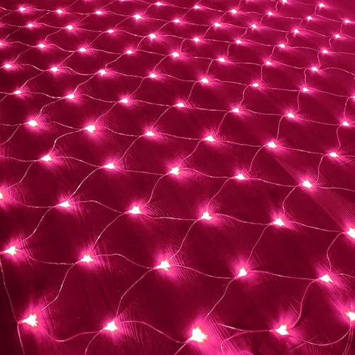AMZSTAR Batteriebetriebene Netz-Lichterkette, 192 LEDs, 8 Modi, Netzgewebe, wasserdicht, Weitwinkel-Vorhanglichter für Busch, Deck, Zaun, Wand, Party, Hochzeit, Weihnachtsdekoration (Rosa, 3 x 2 m) von AMZSTAR