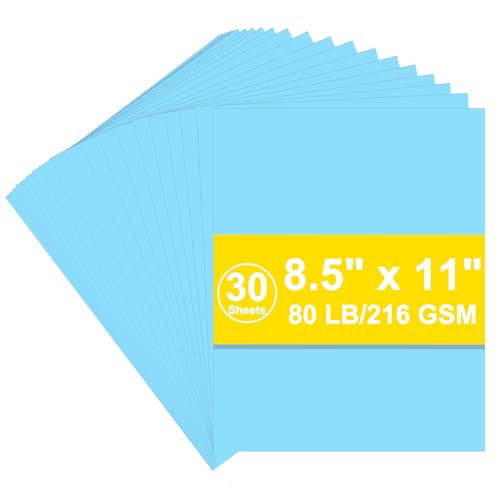 Cardstock 216 g/m² Einband Karton, blau, 36,3 kg Kartonpapier, schwerer Kopierkarton für Drucker, Scrapbooking, Weihnachten (hellblauer Karton, 30 Blatt) von AMZWUS