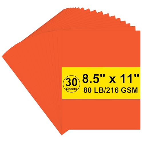 Karton, 216 g/m², Karton, Orange, 36,3 kg Kartonpapier, schwerer Kopierkarton für Drucker, Scrapbooking, Weihnachten (orangefarbener Karton, 30 Blatt) von AMZWUS