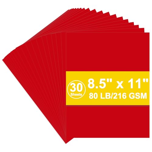 Karton, 8,5 x 11 cm, 216 g/m² Einband, Karton, rot, 36,3 kg Kartonpapier, schwerer Kopierkarton für Drucker, Scrapbooking, Einladungen, Weihnachten (roter Karton, 30 Blatt) von AMZWUS