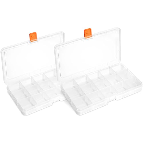 AMZoutdoor NEU 2 Stück Mini Aufbewahrungsboxen mit 15 Fächern einstellbar | Sortierbox | Sortimentbox | Perlenbox | Schraubenbox | Kleinteilebox (a: 2 Stück) von AMZoutdoor