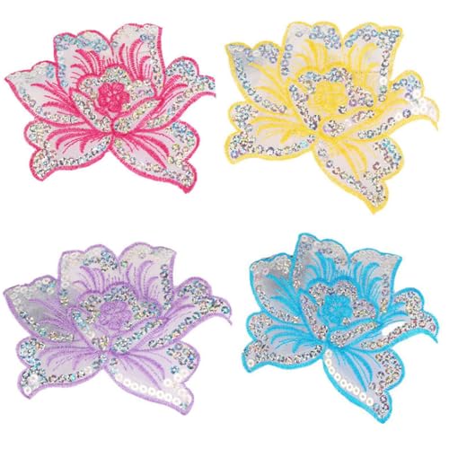 AMateschitz 10 Stück Blumenaufnäher Blumen Pailletten Aufnäher Glitzer Lotos Bestickte Patches Applikation mit Blumenstickerei Stickerei Florale Stoff Aufkleber Für DIY Nähen Kleidung Silber 13.5*9CM von AMateschitz