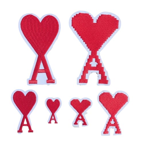 AMateschitz 12 Stück Rot Herz Aufnäher mit Buchstaben Herzförmige Bestickt Patches zum Aufbügeln Buchstaben Stickerei Flicken Bügelbilde Stickerei Stoffaufklebe für Kleidung Hüte Rucksäck von AMateschitz