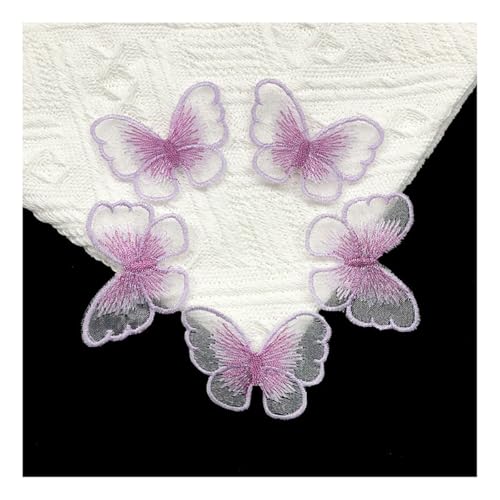 AMateschitz 20 Stück Schmetterlinge Bügelflicken Stickerei Flicken zum Aufbügeln 3D Bunt Organza Applikation Patches Schmetterlings Spitzen Aufnäher Für DIY Kleidung Taschen Hüte Lila 5×4CM von AMateschitz