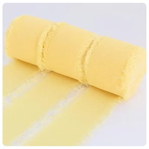 AMateschitz 4 Rollen Schleifenband 4cmx20 m Hochzeit Chiffonband Handgefertigtes Fransen-Seidenband Geschenkband Dekoband Fransenstoffband Satinband Gift Ribbon für Blumenstrauß Basteln Gelb von AMateschitz