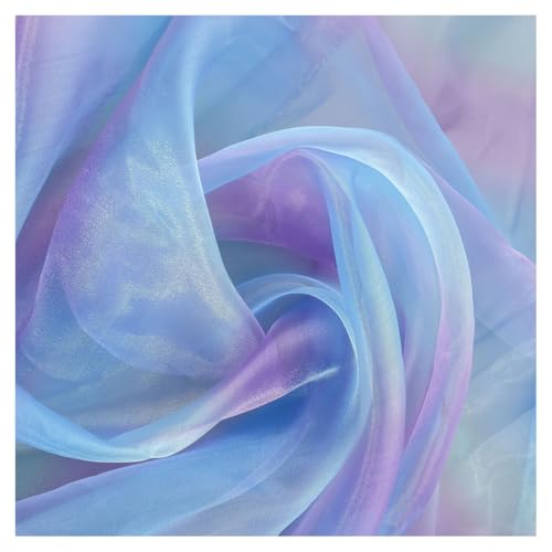 AMateschitz Farbverlauf Organza Stoff Regenbogen Tulle Netzstoff Bunt Gradient Tüllstoff Schillernder Tüll Dekostoff für Hochzeitskleider Vorhänge Tischläufe Kostümen DIY Nähen Blau-Violett 1M*1.5M von AMateschitz