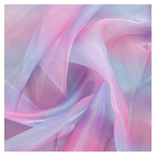 AMateschitz Farbverlauf Organza Stoff Regenbogen Tulle Netzstoff Bunt Gradient Tüllstoff Schillernder Tüll Dekostoff für Hochzeitskleider Vorhänge Tischläufe Kostümen DIY Nähen Rosa-Violett 1M*1.5M von AMateschitz