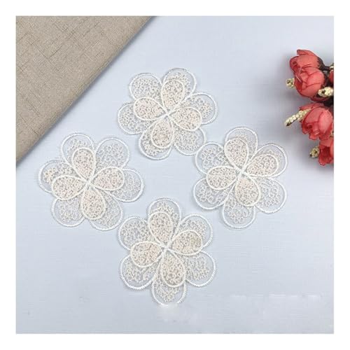 AMateschitz Flicken zum Aufnähen 10 Stück Doppelte Gestickte Blume Stoffaufnäher Florale Lace Applikations Stickerei Spitzenpatches für DIY Kleidung Tasche Ärmel Ausschnitt Schal Beige 7.5X7.5CM von AMateschitz